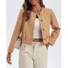imageCicy Bell Womens Cropped Tweed Blazer Collarless Button Down Bomber Jacket Business Casual Fall OutfitsBrown