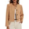 imageCicy Bell Womens Cropped Tweed Blazer Collarless Button Down Bomber Jacket Business Casual Fall OutfitsBrown