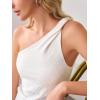 imageCicy Bell Womens One Shoulder Tank Tops Summer Going Out Tops Ruched Asymmetrical Sleeveless ShirtsBeige