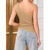 imageCicy Bell Womens One Shoulder Tank Tops Summer Going Out Tops Ruched Asymmetrical Sleeveless ShirtsBrown