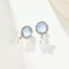 imageCicy Bell Womens Platinum Plated Moonstone Shell Pearl Gifts Vintage Dangle Earrings
