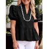 imageCicy Bell Womens Puff Sleeve Peplum Blouses Ruffle V Neck Summer Casual Tops Babydoll Loose Fit ShirtsBlack