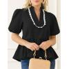 imageCicy Bell Womens Puff Sleeve Peplum Blouses Ruffle V Neck Summer Casual Tops Babydoll Loose Fit ShirtsBlack