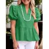 imageCicy Bell Womens Puff Sleeve Peplum Blouses Ruffle V Neck Summer Casual Tops Babydoll Loose Fit ShirtsGreen