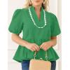 imageCicy Bell Womens Puff Sleeve Peplum Blouses Ruffle V Neck Summer Casual Tops Babydoll Loose Fit ShirtsGreen