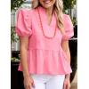 imageCicy Bell Womens Puff Sleeve Peplum Blouses Ruffle V Neck Summer Casual Tops Babydoll Loose Fit ShirtsPink