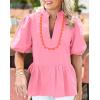 imageCicy Bell Womens Puff Sleeve Peplum Blouses Ruffle V Neck Summer Casual Tops Babydoll Loose Fit ShirtsPink