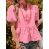 imageCicy Bell Womens Puff Sleeve Peplum Blouses Ruffle V Neck Summer Casual Tops Babydoll Loose Fit ShirtsPink