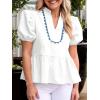 imageCicy Bell Womens Puff Sleeve Peplum Blouses Ruffle V Neck Summer Casual Tops Babydoll Loose Fit ShirtsWhite