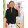imageCicy Bell Womens Puff Sleeve V Neck Blouse Babydoll Peplum Tops Dressy Casual Pleated Loose Fit ShirtsBlack