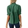 imageCicy Bell Womens Puff Sleeve V Neck Blouse Babydoll Peplum Tops Dressy Casual Pleated Loose Fit ShirtsDark Green