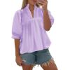 imageCicy Bell Womens Puff Sleeve V Neck Blouse Babydoll Peplum Tops Dressy Casual Pleated Loose Fit ShirtsLight Purple