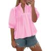 imageCicy Bell Womens Puff Sleeve V Neck Blouse Babydoll Peplum Tops Dressy Casual Pleated Loose Fit ShirtsPink