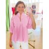 imageCicy Bell Womens Puff Sleeve V Neck Blouse Babydoll Peplum Tops Dressy Casual Pleated Loose Fit ShirtsPink