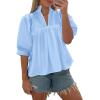 imageCicy Bell Womens Puff Sleeve V Neck Blouse Babydoll Peplum Tops Dressy Casual Pleated Loose Fit ShirtsSky Blue
