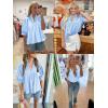 imageCicy Bell Womens Puff Sleeve V Neck Blouse Babydoll Peplum Tops Dressy Casual Pleated Loose Fit ShirtsSky Blue
