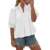imageCicy Bell Womens Puff Sleeve V Neck Blouse Babydoll Peplum Tops Dressy Casual Pleated Loose Fit ShirtsWhite