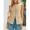 imageCicy Bell Womens Round Neck Waistcoat Vest Summer Button up Vest Tops Casual Business Fitted Sleeveless BlazerLight Khaki