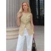 imageCicy Bell Womens Round Neck Waistcoat Vest Summer Button up Vest Tops Casual Business Fitted Sleeveless BlazerLight Khaki