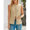 imageCicy Bell Womens Round Neck Waistcoat Vest Summer Button up Vest Tops Casual Business Fitted Sleeveless BlazerLight Khaki