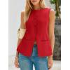 imageCicy Bell Womens Round Neck Waistcoat Vest Summer Button up Vest Tops Casual Business Fitted Sleeveless BlazerRed