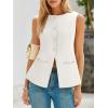imageCicy Bell Womens Round Neck Waistcoat Vest Summer Button up Vest Tops Casual Business Fitted Sleeveless BlazerWhite