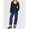 imageCicy Bell Womens Scoop Neck Casual Blazer Button Down Split Hem Fitted Business Work Suit JacketsBlack