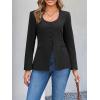 imageCicy Bell Womens Scoop Neck Casual Blazer Button Down Split Hem Fitted Business Work Suit JacketsBlack