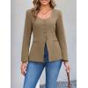 imageCicy Bell Womens Scoop Neck Casual Blazer Button Down Split Hem Fitted Business Work Suit JacketsDark Khaki