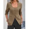 imageCicy Bell Womens Scoop Neck Casual Blazer Button Down Split Hem Fitted Business Work Suit JacketsDark Khaki