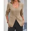 imageCicy Bell Womens Scoop Neck Casual Blazer Button Down Split Hem Fitted Business Work Suit JacketsKhaki