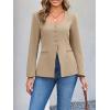imageCicy Bell Womens Scoop Neck Casual Blazer Button Down Split Hem Fitted Business Work Suit JacketsKhaki