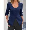 imageCicy Bell Womens Scoop Neck Casual Blazer Button Down Split Hem Fitted Business Work Suit JacketsNavy