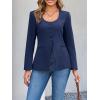 imageCicy Bell Womens Scoop Neck Casual Blazer Button Down Split Hem Fitted Business Work Suit JacketsNavy