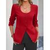 imageCicy Bell Womens Scoop Neck Casual Blazer Button Down Split Hem Fitted Business Work Suit JacketsRed
