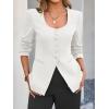 imageCicy Bell Womens Scoop Neck Casual Blazer Button Down Split Hem Fitted Business Work Suit JacketsWhite