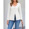 imageCicy Bell Womens Scoop Neck Casual Blazer Button Down Split Hem Fitted Business Work Suit JacketsWhite