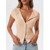 imageCicy Bell Womens Short Cap Sleeve Crop Tops Fitted Button Down V Neck Shirts Y2k Going Out Cute Ribbed Knit TshirtsBeige