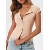 imageCicy Bell Womens Short Cap Sleeve Crop Tops Fitted Button Down V Neck Shirts Y2k Going Out Cute Ribbed Knit TshirtsBeige