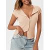 imageCicy Bell Womens Short Cap Sleeve Crop Tops Fitted Button Down V Neck Shirts Y2k Going Out Cute Ribbed Knit TshirtsBeige
