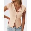 imageCicy Bell Womens Short Cap Sleeve Crop Tops Fitted Button Down V Neck Shirts Y2k Going Out Cute Ribbed Knit TshirtsBeige