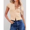 imageCicy Bell Womens Short Cap Sleeve Crop Tops Fitted Button Down V Neck Shirts Y2k Going Out Cute Ribbed Knit TshirtsBeige