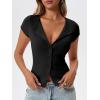 imageCicy Bell Womens Short Cap Sleeve Crop Tops Fitted Button Down V Neck Shirts Y2k Going Out Cute Ribbed Knit TshirtsBlack