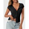 imageCicy Bell Womens Short Cap Sleeve Crop Tops Fitted Button Down V Neck Shirts Y2k Going Out Cute Ribbed Knit TshirtsBlack