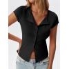 imageCicy Bell Womens Short Cap Sleeve Crop Tops Fitted Button Down V Neck Shirts Y2k Going Out Cute Ribbed Knit TshirtsBlack