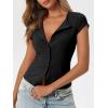 imageCicy Bell Womens Short Cap Sleeve Crop Tops Fitted Button Down V Neck Shirts Y2k Going Out Cute Ribbed Knit TshirtsBlack