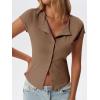 imageCicy Bell Womens Short Cap Sleeve Crop Tops Fitted Button Down V Neck Shirts Y2k Going Out Cute Ribbed Knit TshirtsBrown