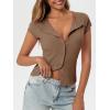 imageCicy Bell Womens Short Cap Sleeve Crop Tops Fitted Button Down V Neck Shirts Y2k Going Out Cute Ribbed Knit TshirtsBrown