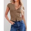 imageCicy Bell Womens Short Cap Sleeve Crop Tops Fitted Button Down V Neck Shirts Y2k Going Out Cute Ribbed Knit TshirtsBrown