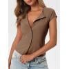 imageCicy Bell Womens Short Cap Sleeve Crop Tops Fitted Button Down V Neck Shirts Y2k Going Out Cute Ribbed Knit TshirtsBrown